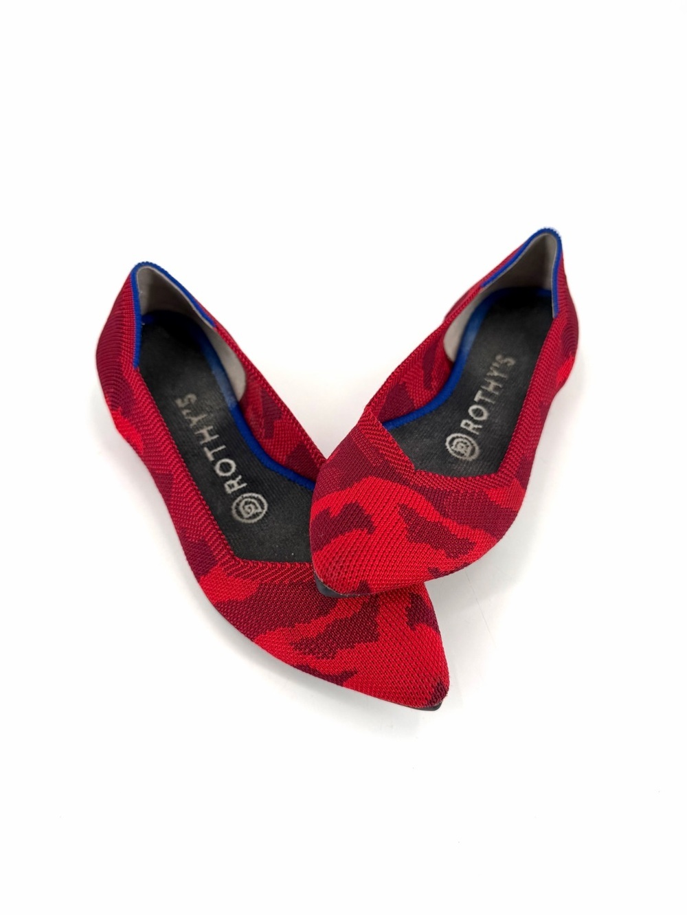 ROTHY’S Red Camo Knit Point Toe Slip On Limited Edition Ballet Flat Casual Shoes